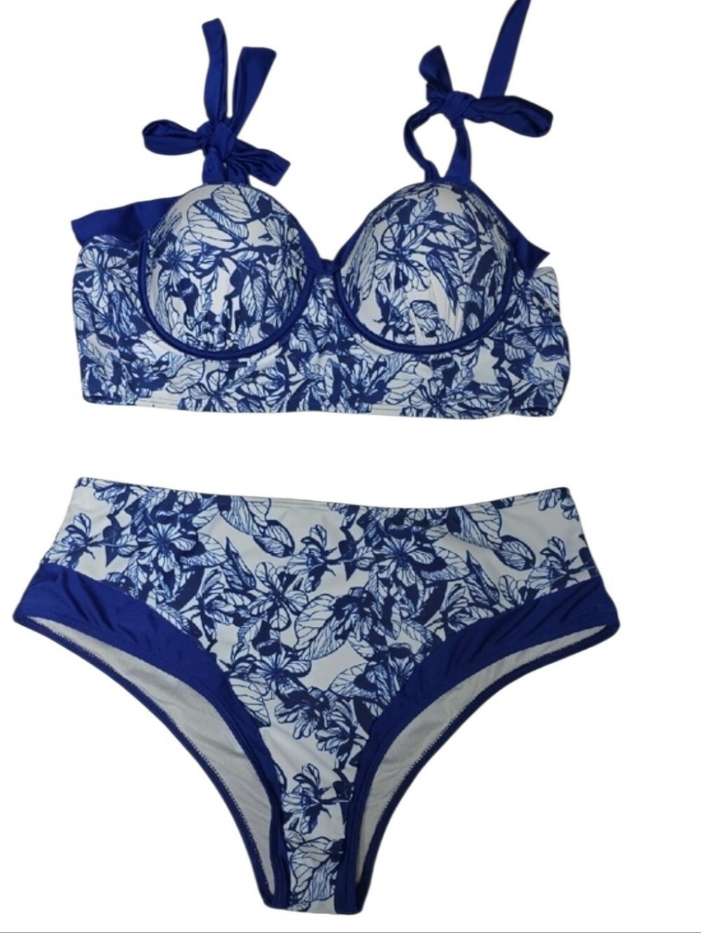 Nafleap XL‎ Blue Underwire Floral Bikini 2Pc Swimsuit Strap Tie Push Up White